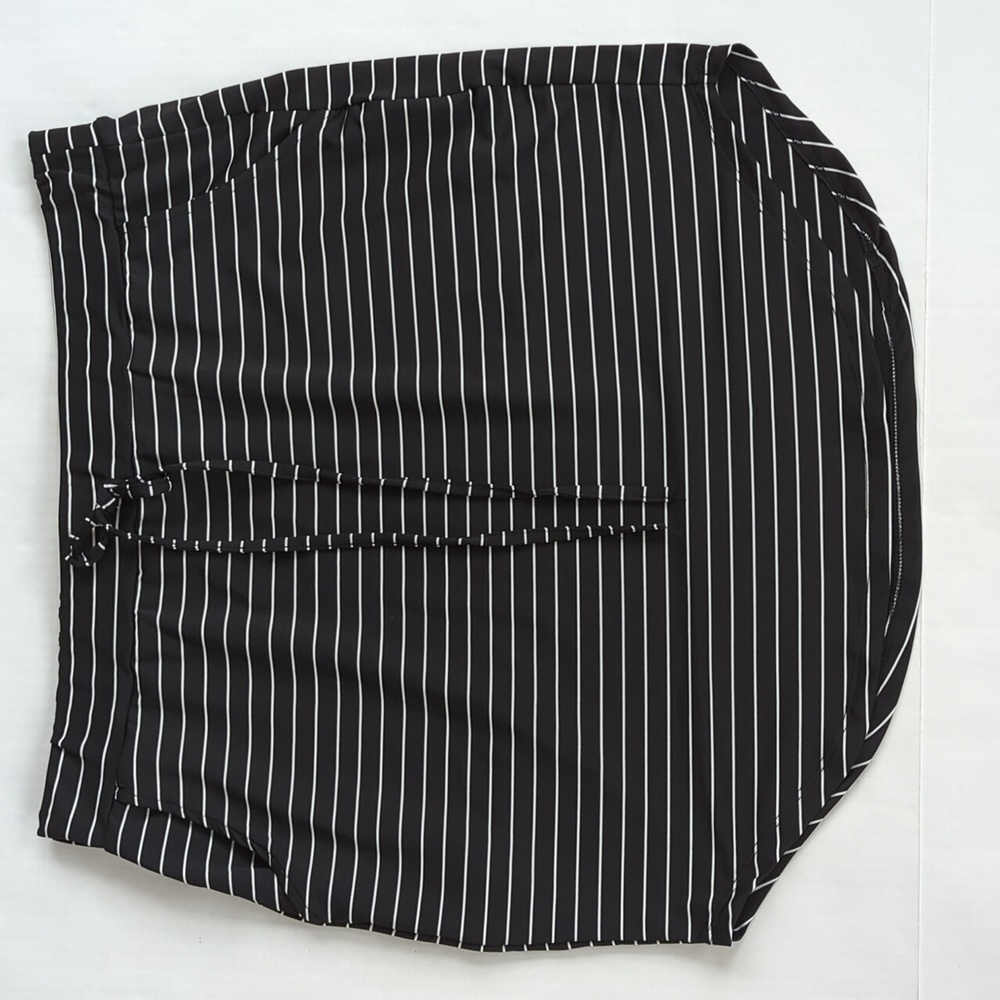 Shein Curve Striped Pocket Skirt 1XL Black Gray Stripes Pattern